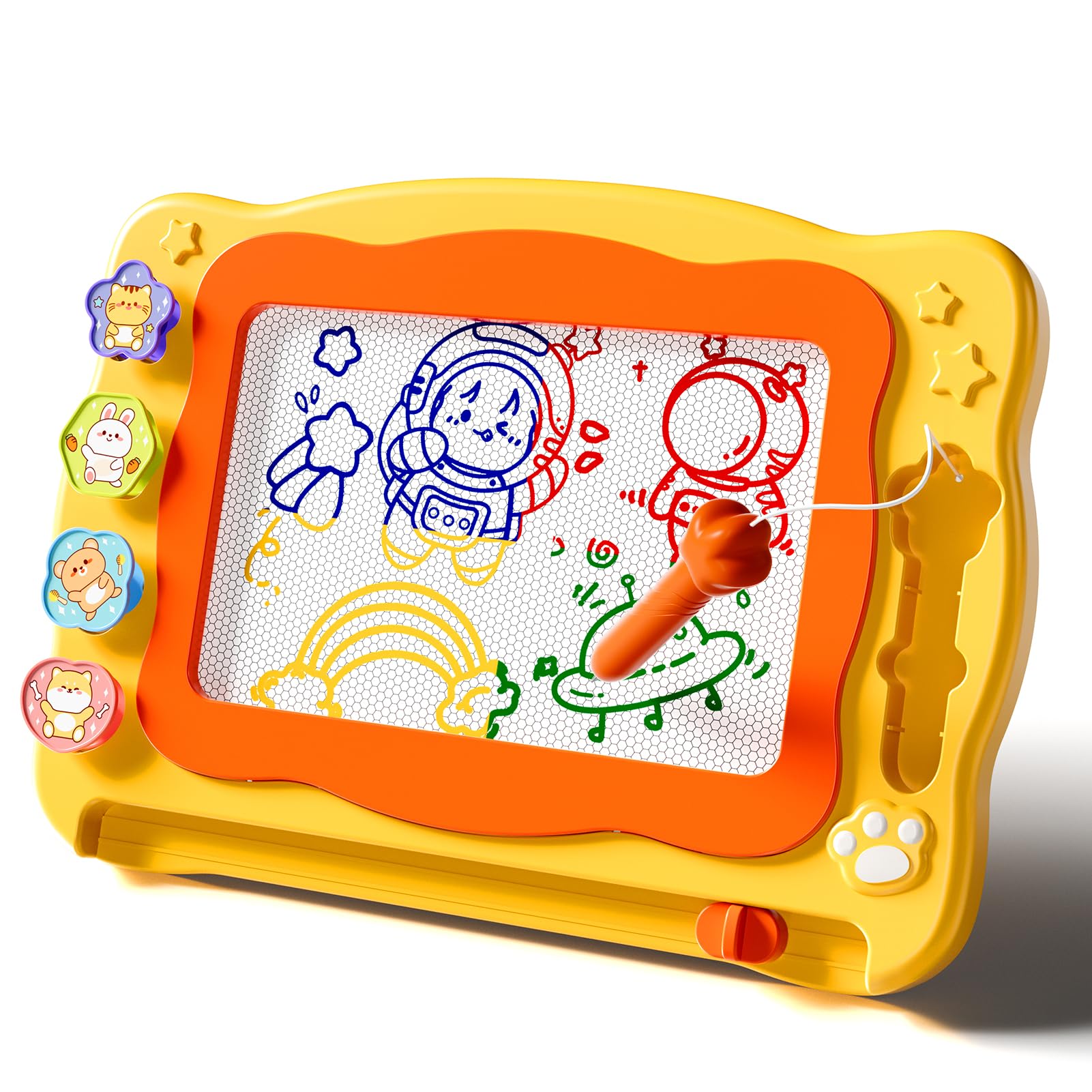Ci Vetch large magnetic drawing board with bright color zones for mess-free creativity.