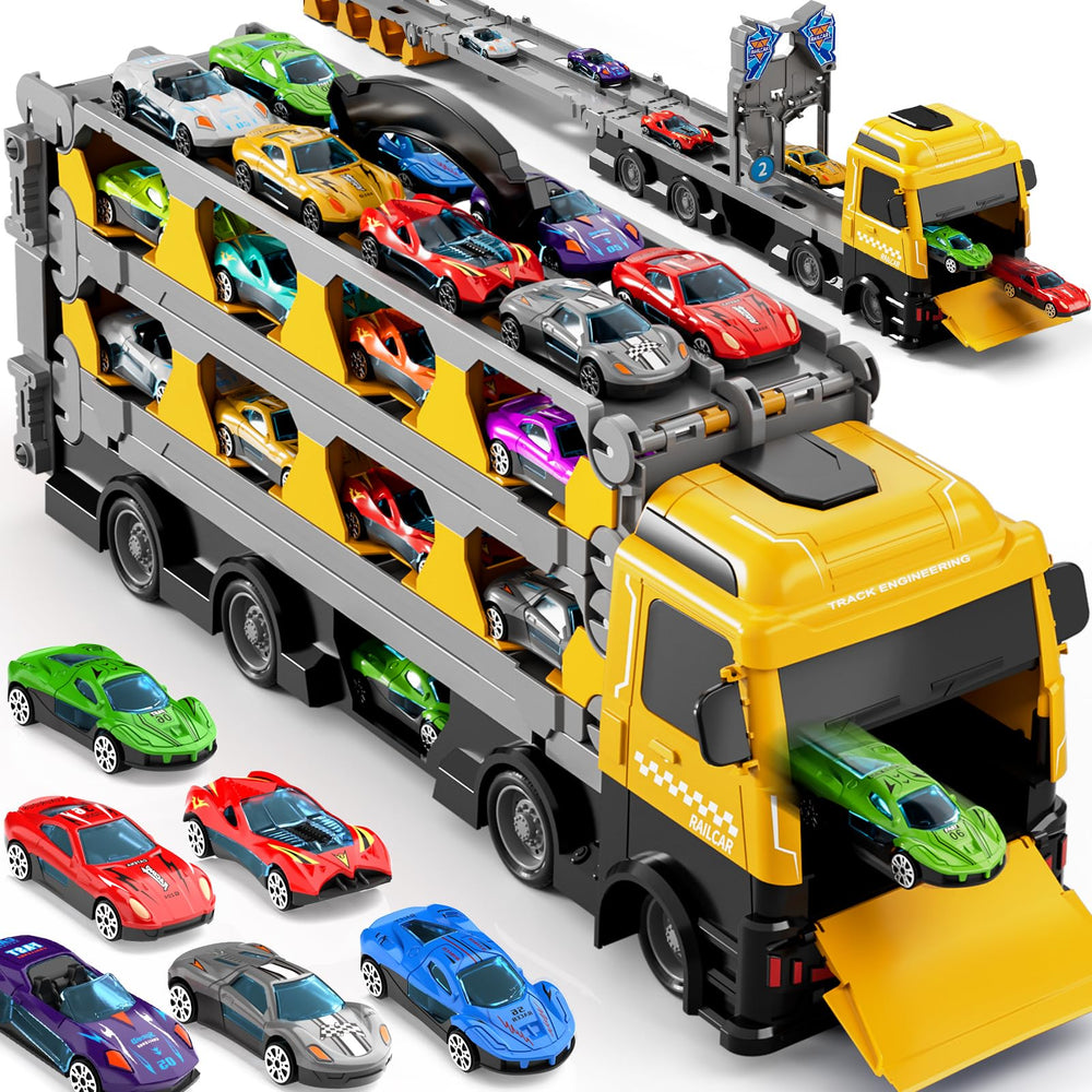 Ci Vetch transport truck toy set fuels imaginative play and easy organization.