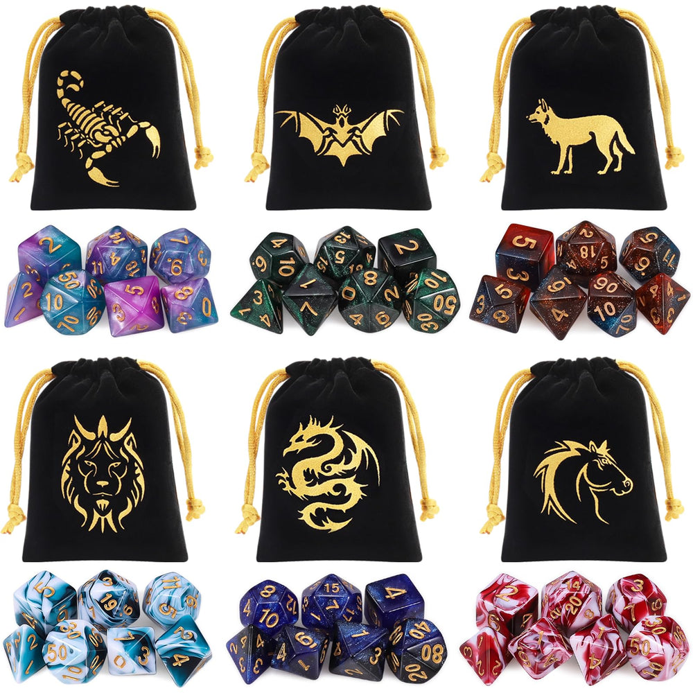 CiaraQ dice set includes D4, D6, D8, D10, D12, D20 and the percentile die for versatile rolls.