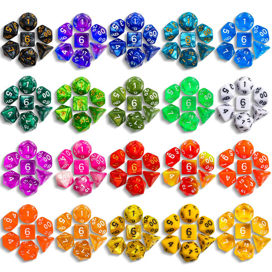 Close-up of double-color dice with large numbers for easy reading.