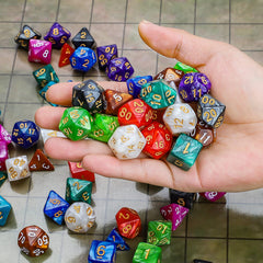 CiaraQ colorful dice on display ideal for tabletop RPG nights.