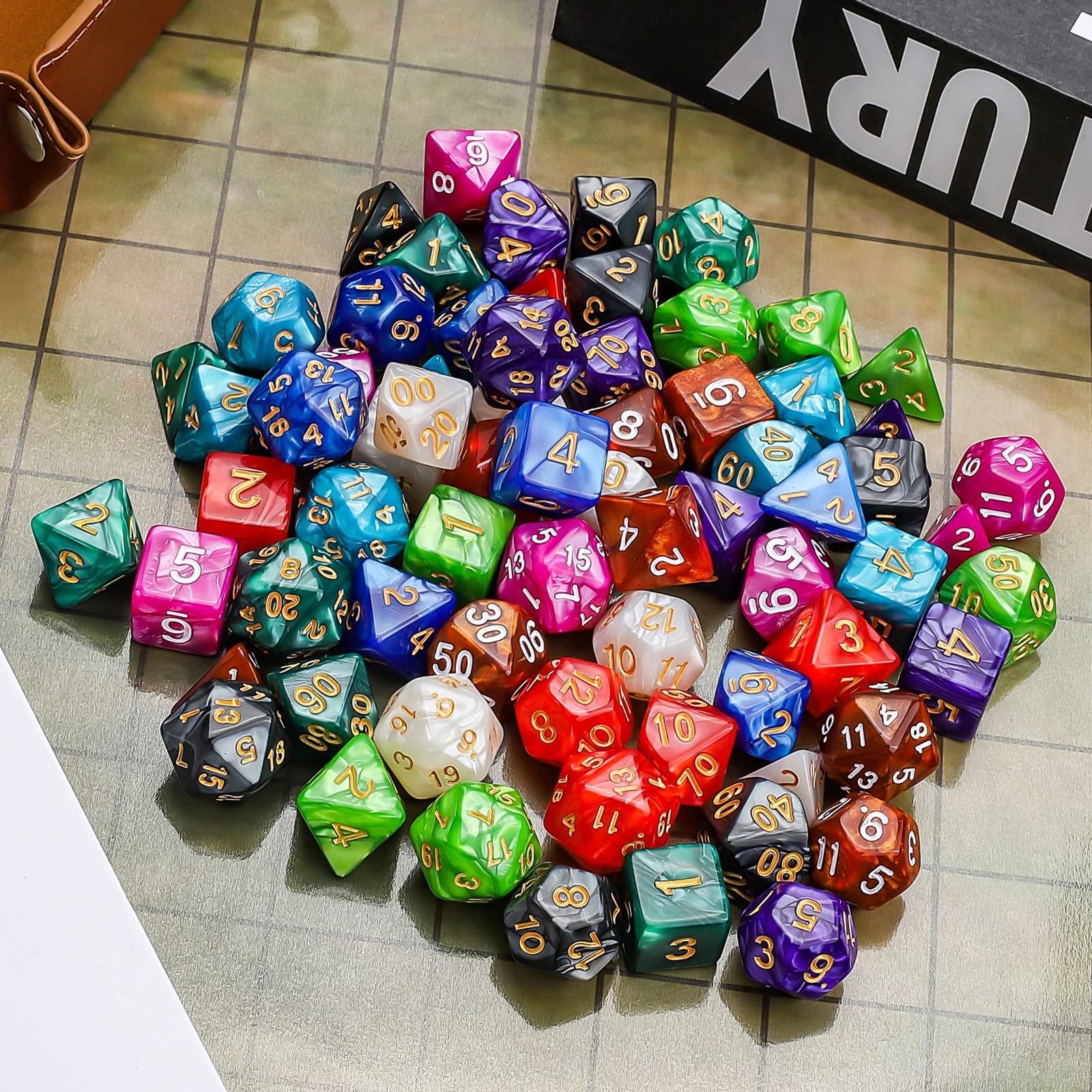 CiaraQ dice set grouped for game night setup, ready for adventures.