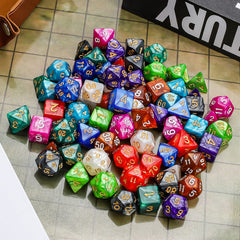 CiaraQ dice set grouped for game night setup, ready for adventures.