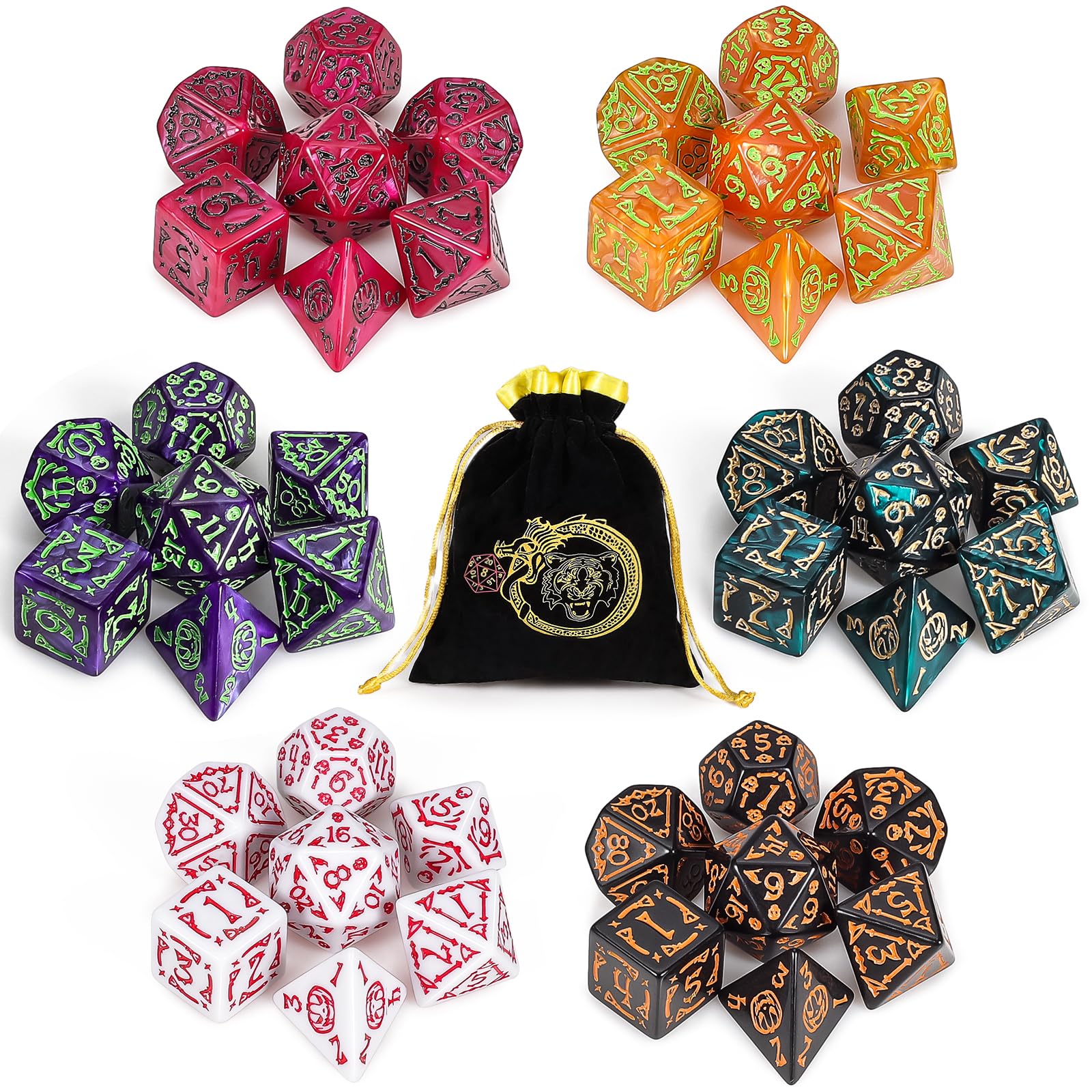 CiaraQ halloween-themed dice set with seven polyhedral dice for immersive DnD campaigns.