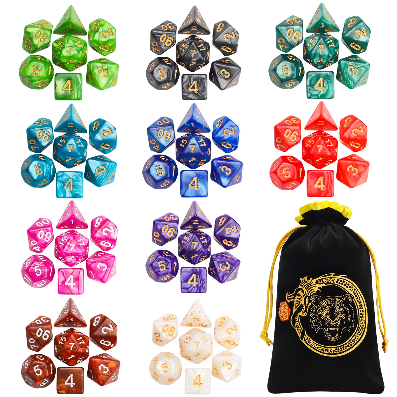 CiaraQ dice set on table with colorful polyhedral dice for smooth D&D sessions.