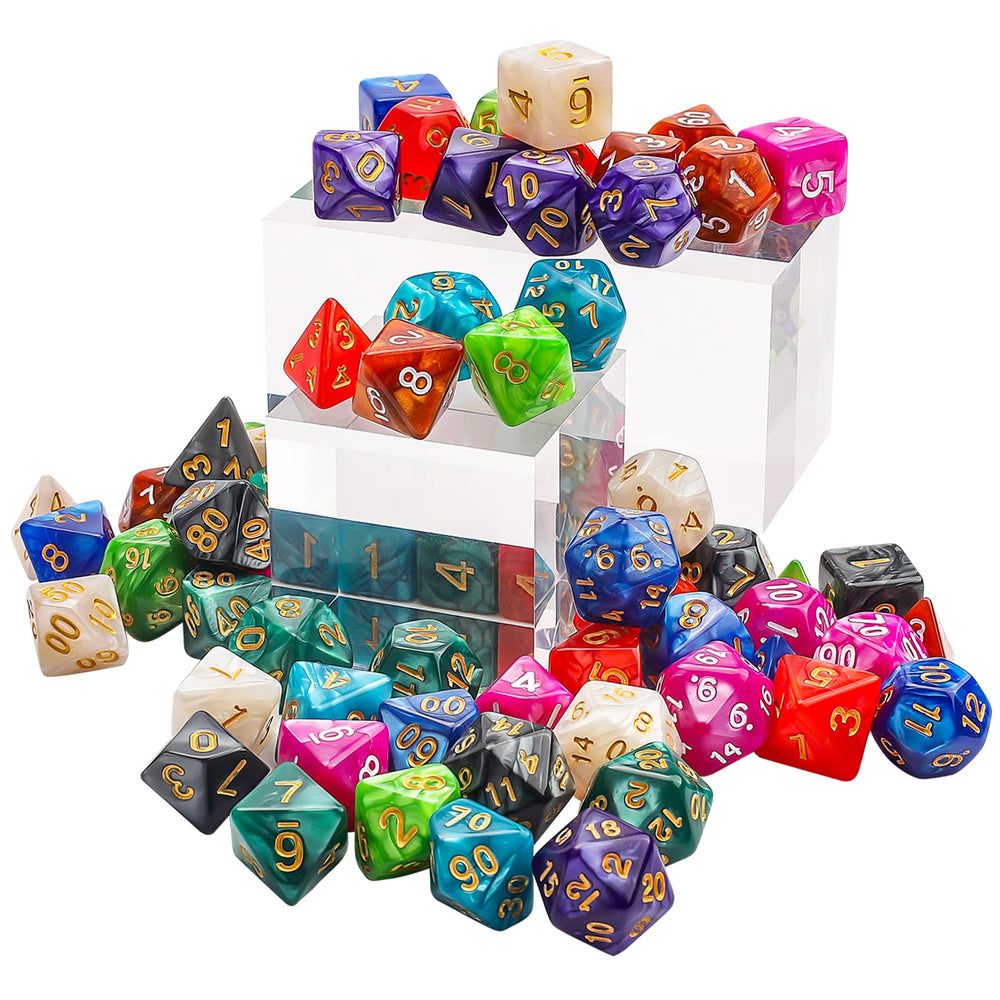 CiaraQ dice set pearl sheen closeup highlights durable acrylic material for long use.