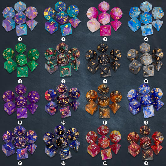 CiaraQ DND dice glitter-swirl blue for dramatic gameplay and legible numbers.