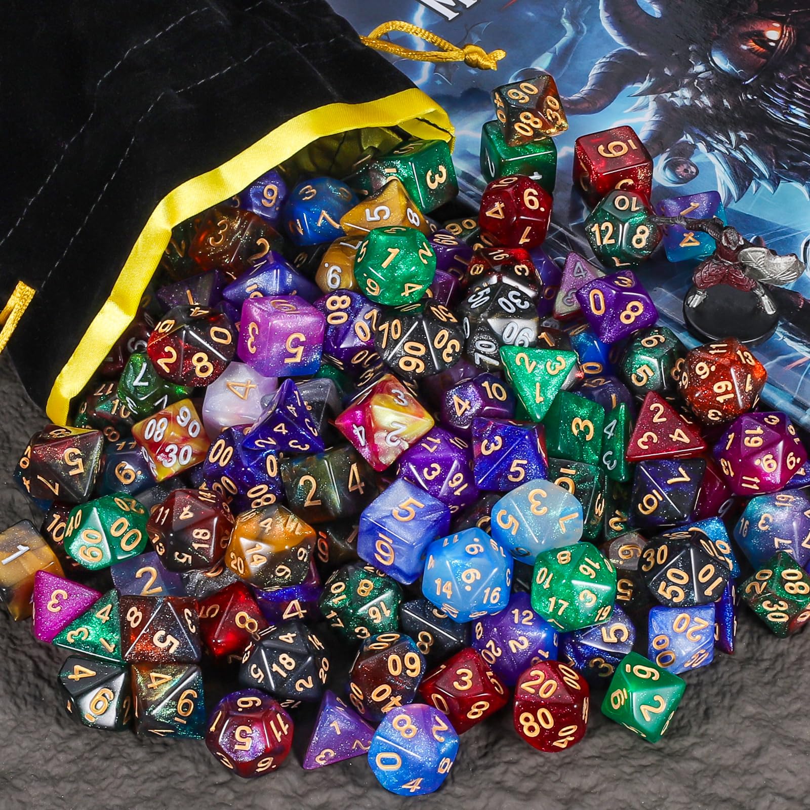 CiaraQ DND dice glitter-swirl red offers bold style and easy-to-read gold numerals.