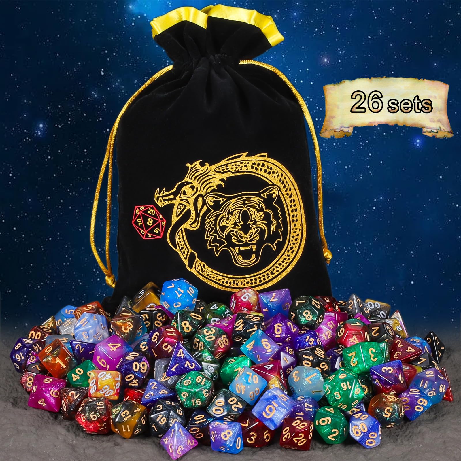 CiaraQ DND dice with gold numbers for improved readability on busy tables.