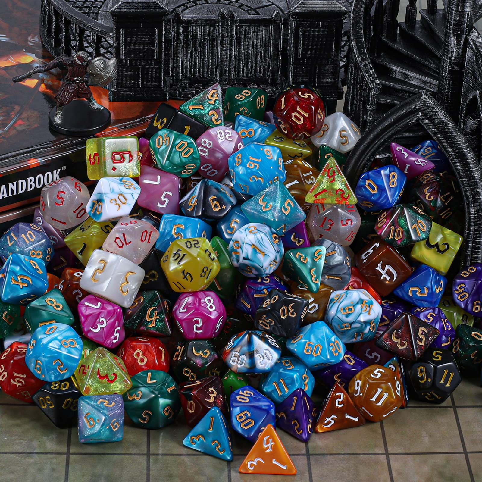 CiaraQ DND dice set showcases pearled sheen on each die for durability.