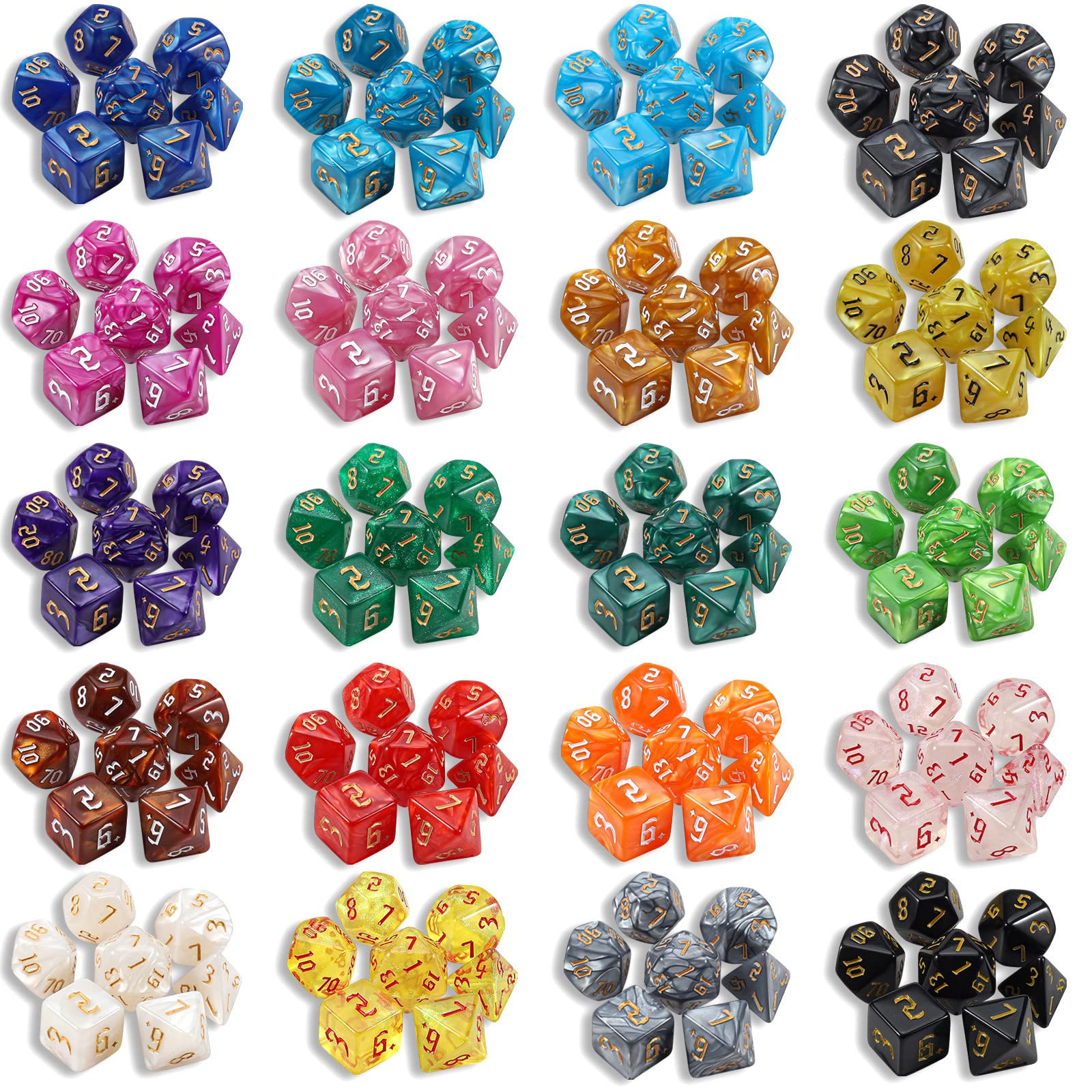 CiaraQ double-color dice close-up highlighting vibrant faces for readability.