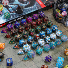 CiaraQ DND dice set in bag ready for travel and storage.