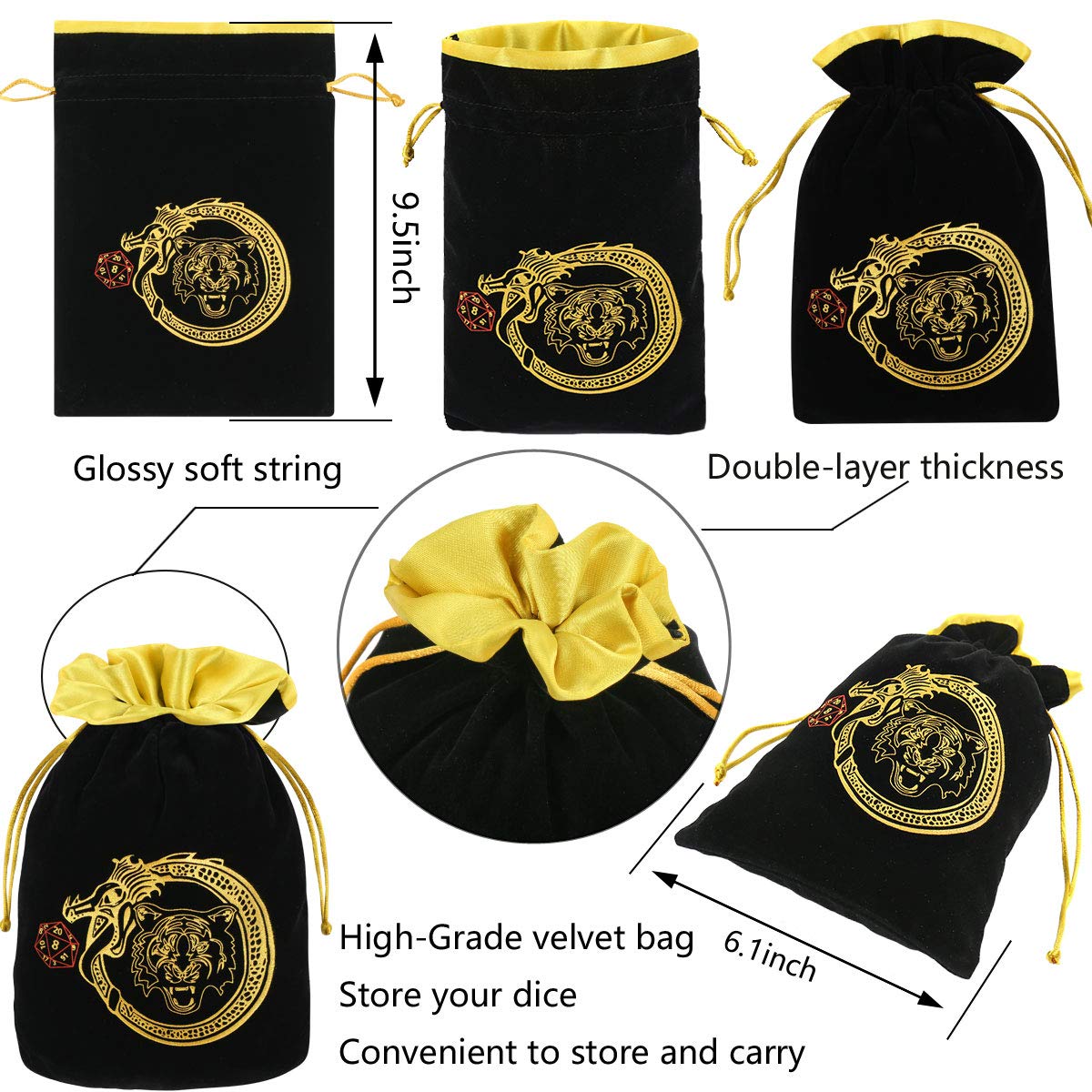 CiaraQ drawstring bag image showing organized, portable dice storage.