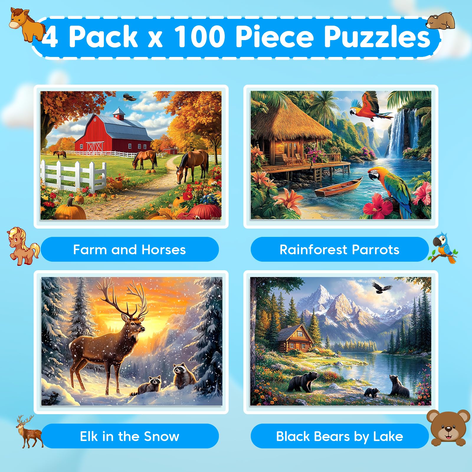 Ciavotie rainforest-parrots 100-piece puzzle boosts concentration.