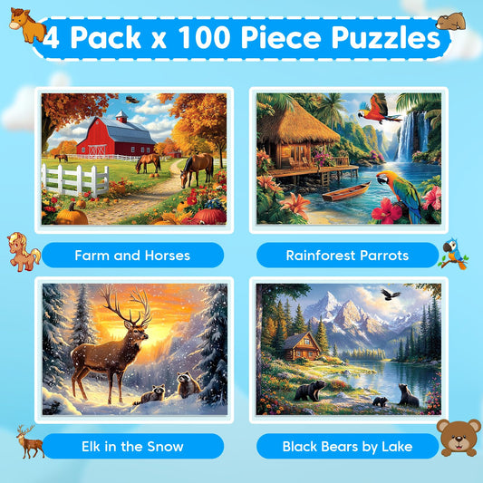 Ciavotie rainforest-parrots 100-piece puzzle boosts concentration.