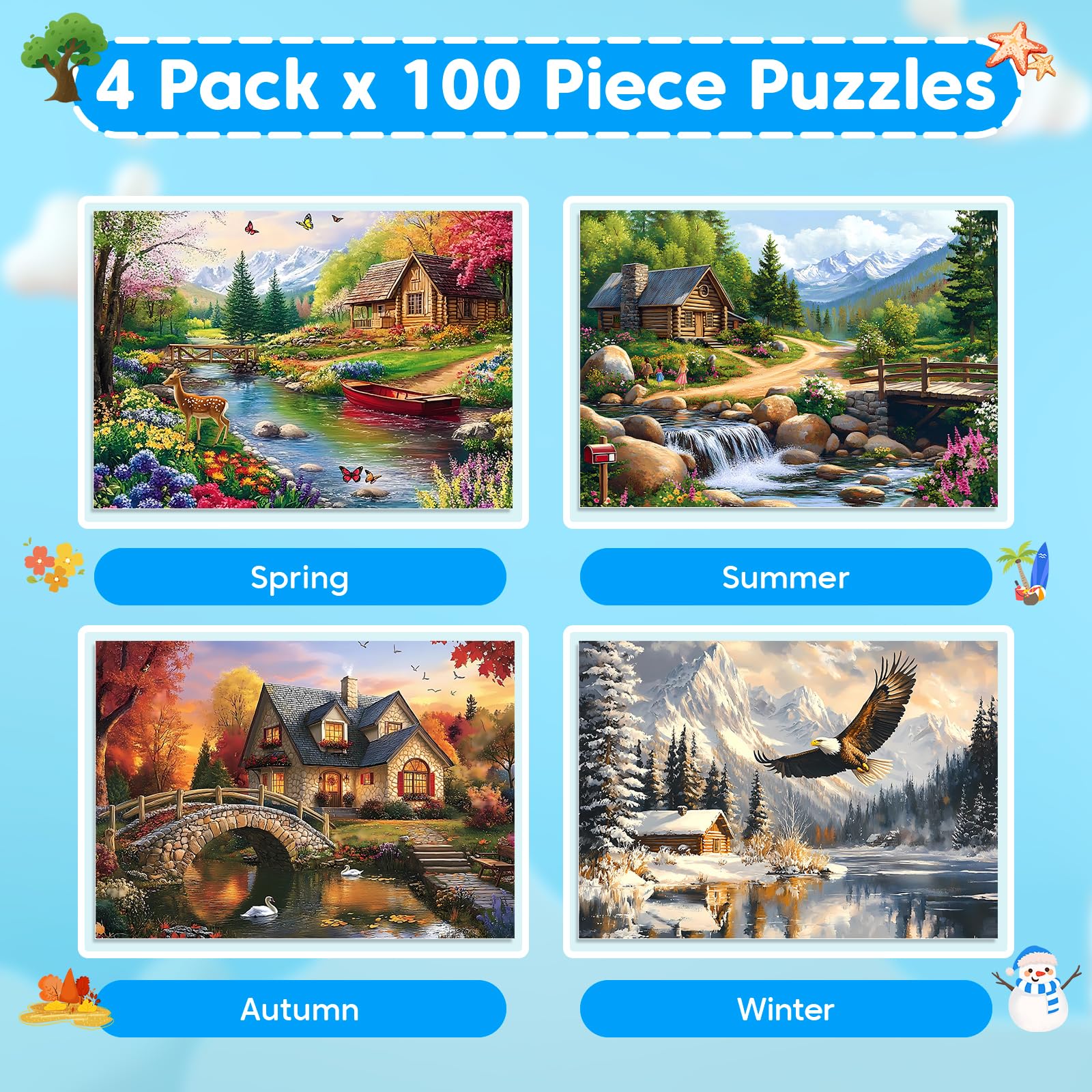 Ciavotie summer-theme 100-piece puzzle supports cognitive engagement with vibrant hues
