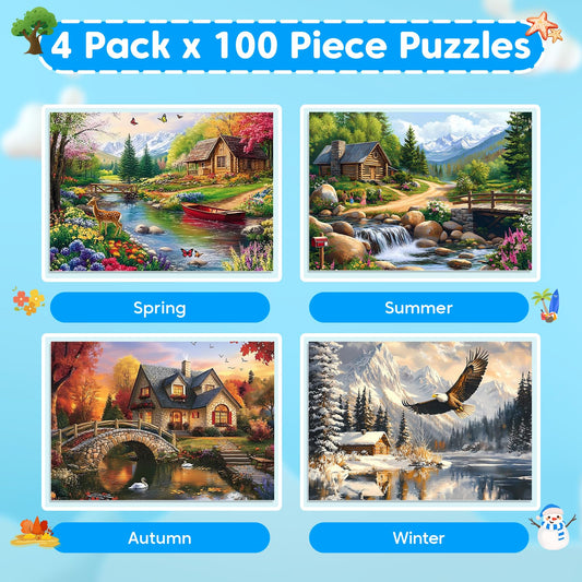 Ciavotie summer-theme 100-piece puzzle supports cognitive engagement with vibrant hues