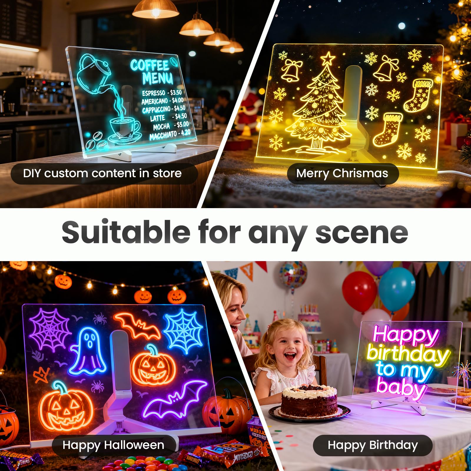 CIBOTIES LED board with sturdy stand for upright displays.