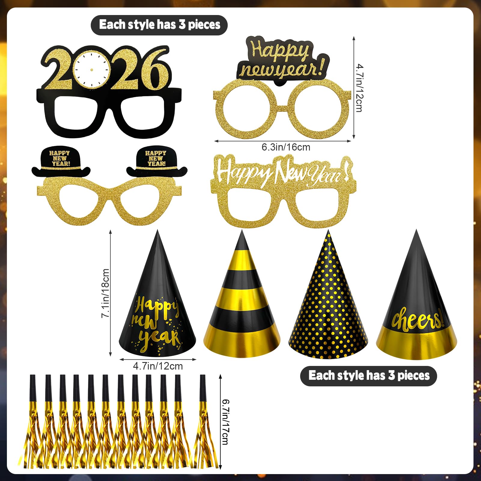 CIEOVO new year's party hats cone sparkles on celebrations