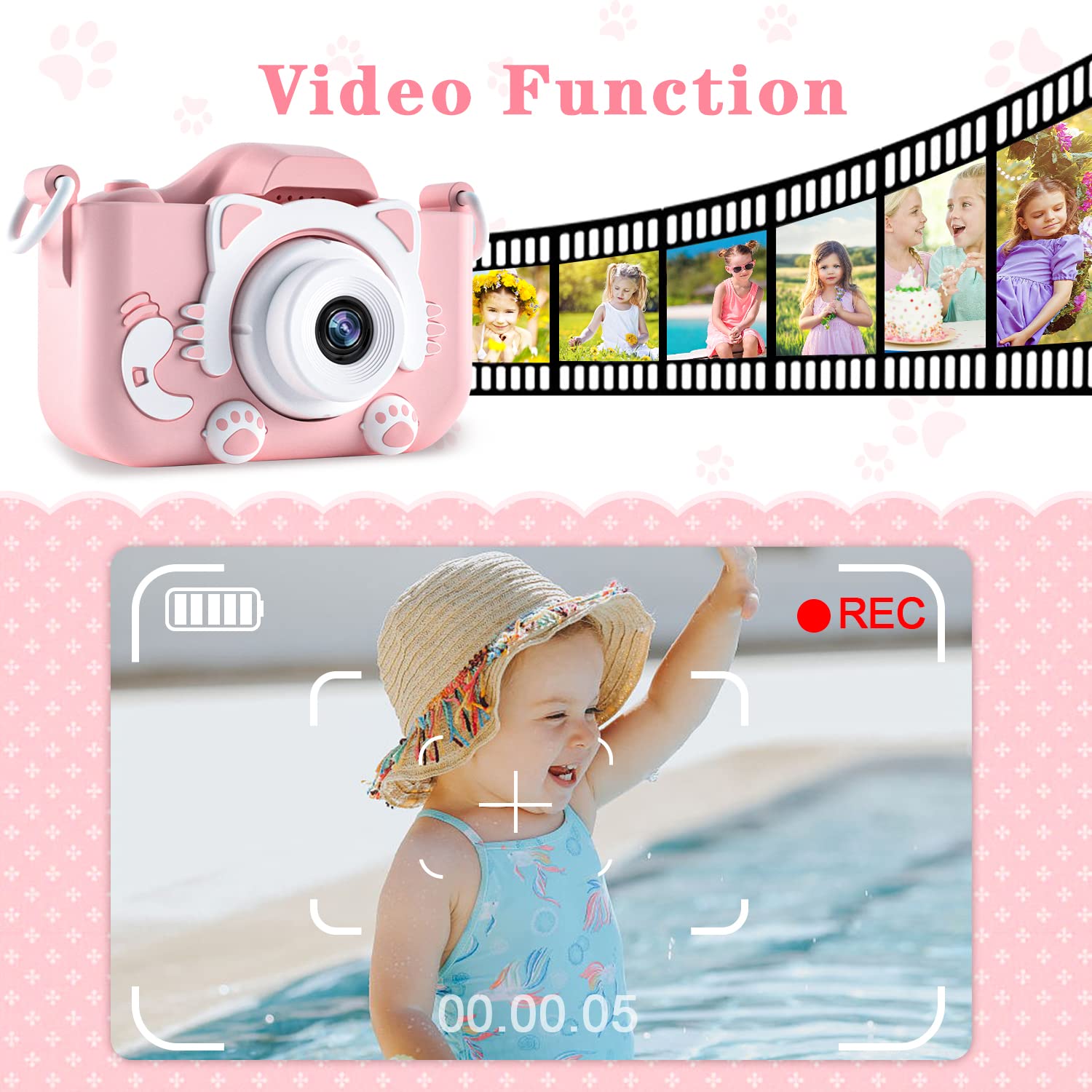 CIMELR Kids Camera with 32GB card for ample photo storage.