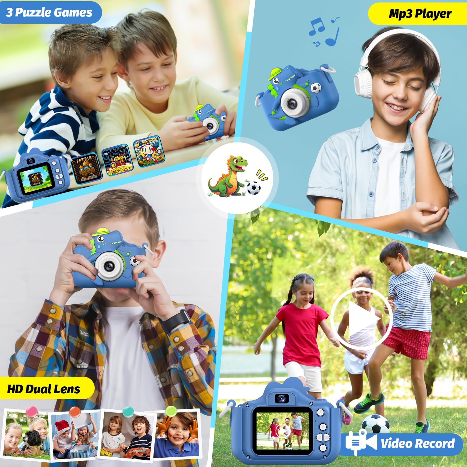 Cimizi dinosaur kids camera in use outdoors capturing colorful moments