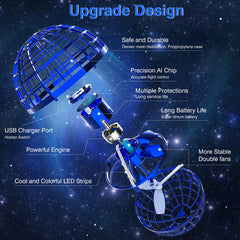 Ciniffo Flying Orb Ball blue charging port enables quick USB recharge