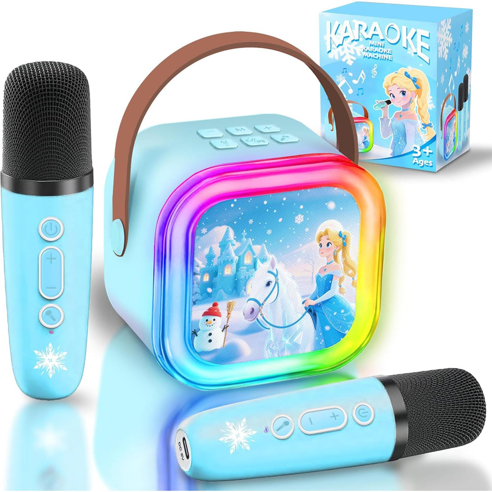 CINKOLA Kids princess microphone front view with crystal clear sound and LED lights.