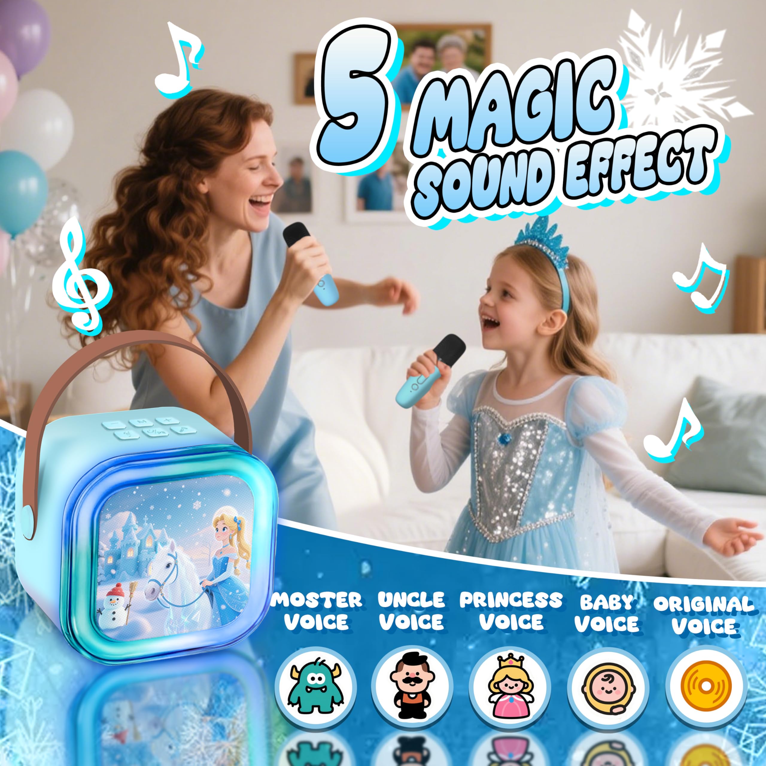 CINKOLA Kids princess microphone side view showing compact design for travel.