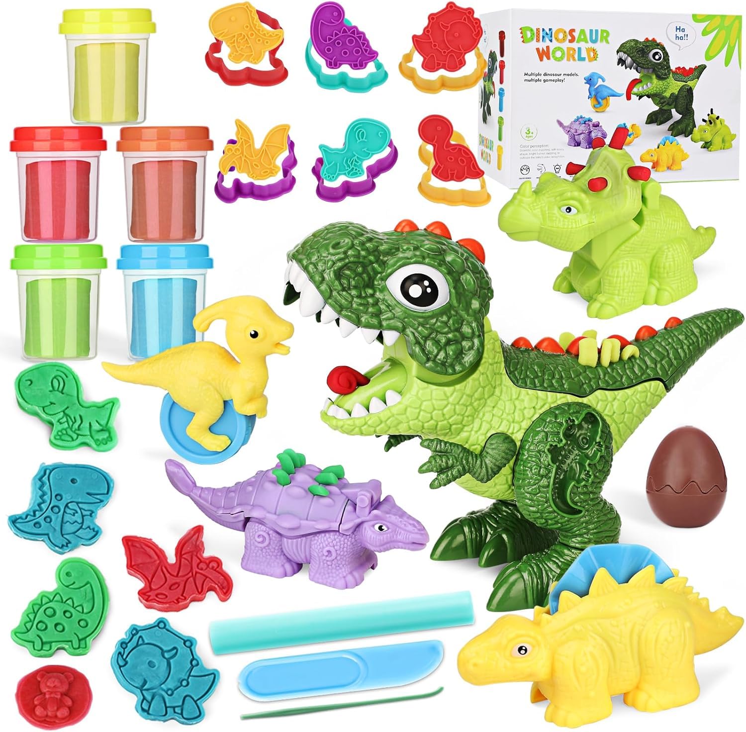 Cinne dinosaur color dough set with molds inspires imaginative play and fine motor skills.
