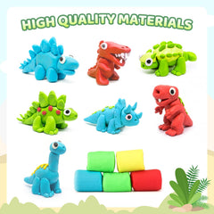 A child creates dinosaur scenes with Cinne dough on a soft play mat.