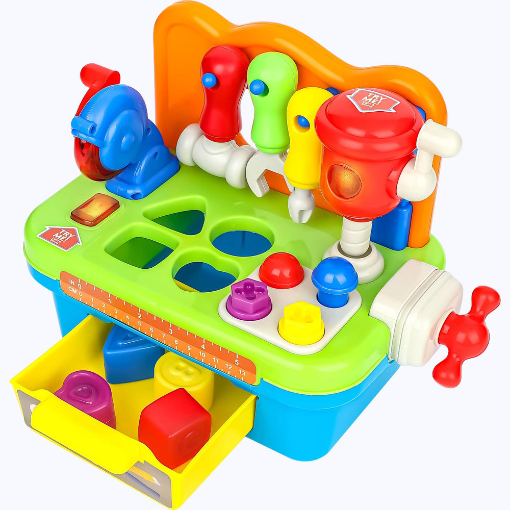 Kid turns screws and knobs for fine motor practice on Cinne bench