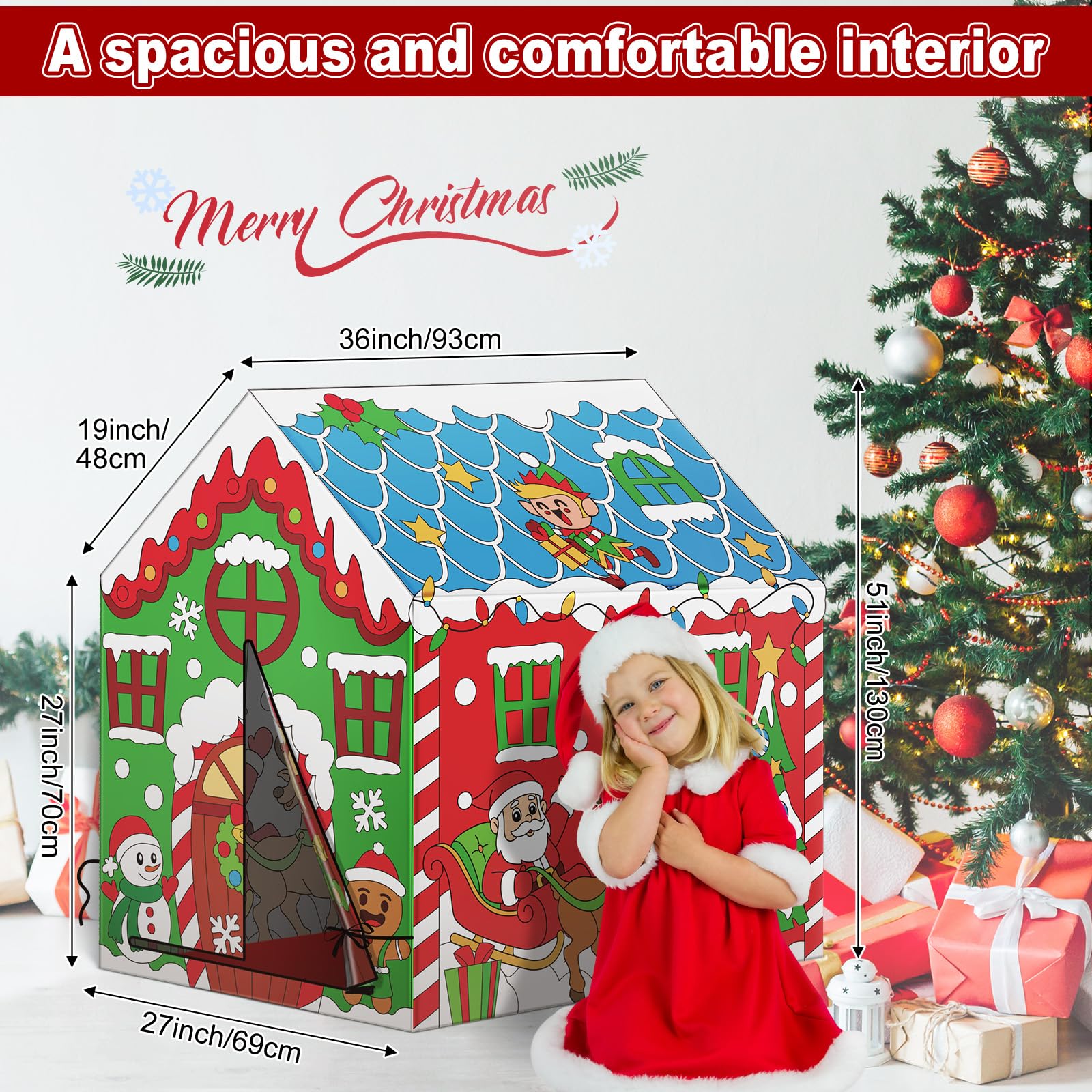 Cinrobiye Christmas Playhouse Tent featuring a snowman design as a cozy holiday backdrop.