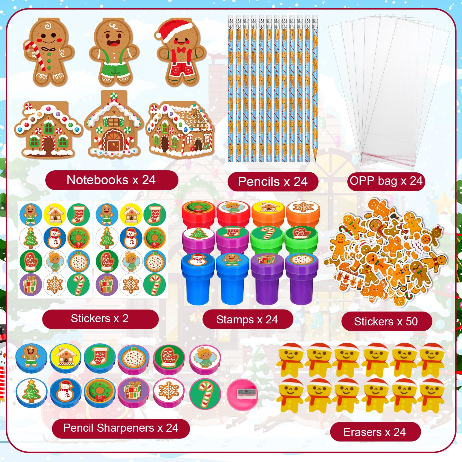 Cinrobiye Stamps and tree-shaped sharpeners for crafts and learning.
