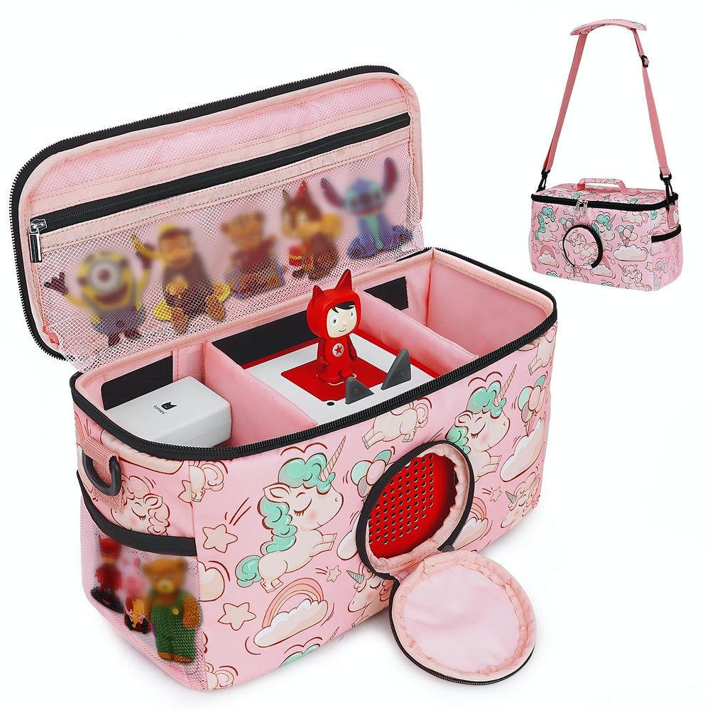Ciseret Toniebox carry case with unicorn pattern for kid-friendly on-the-go transport