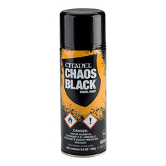 Citadel Chaos Black undercoat spray provides even coverage for miniatures.