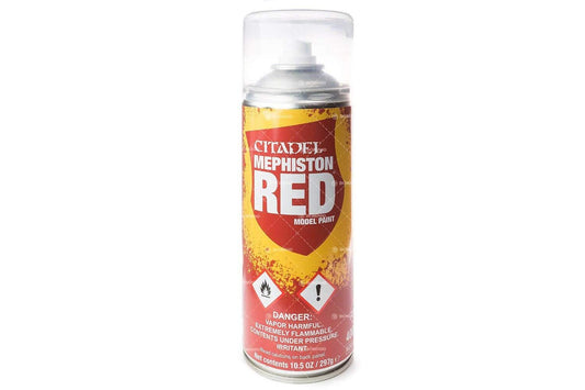 Citadel Mephiston Red Spray bottle primes models with a smooth matte finish for even coverage