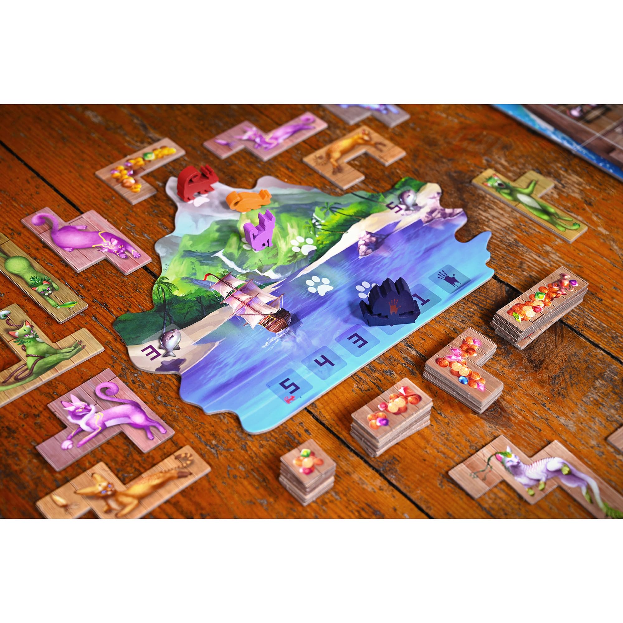 Card drafting action in Isle of Cats showing island exploration