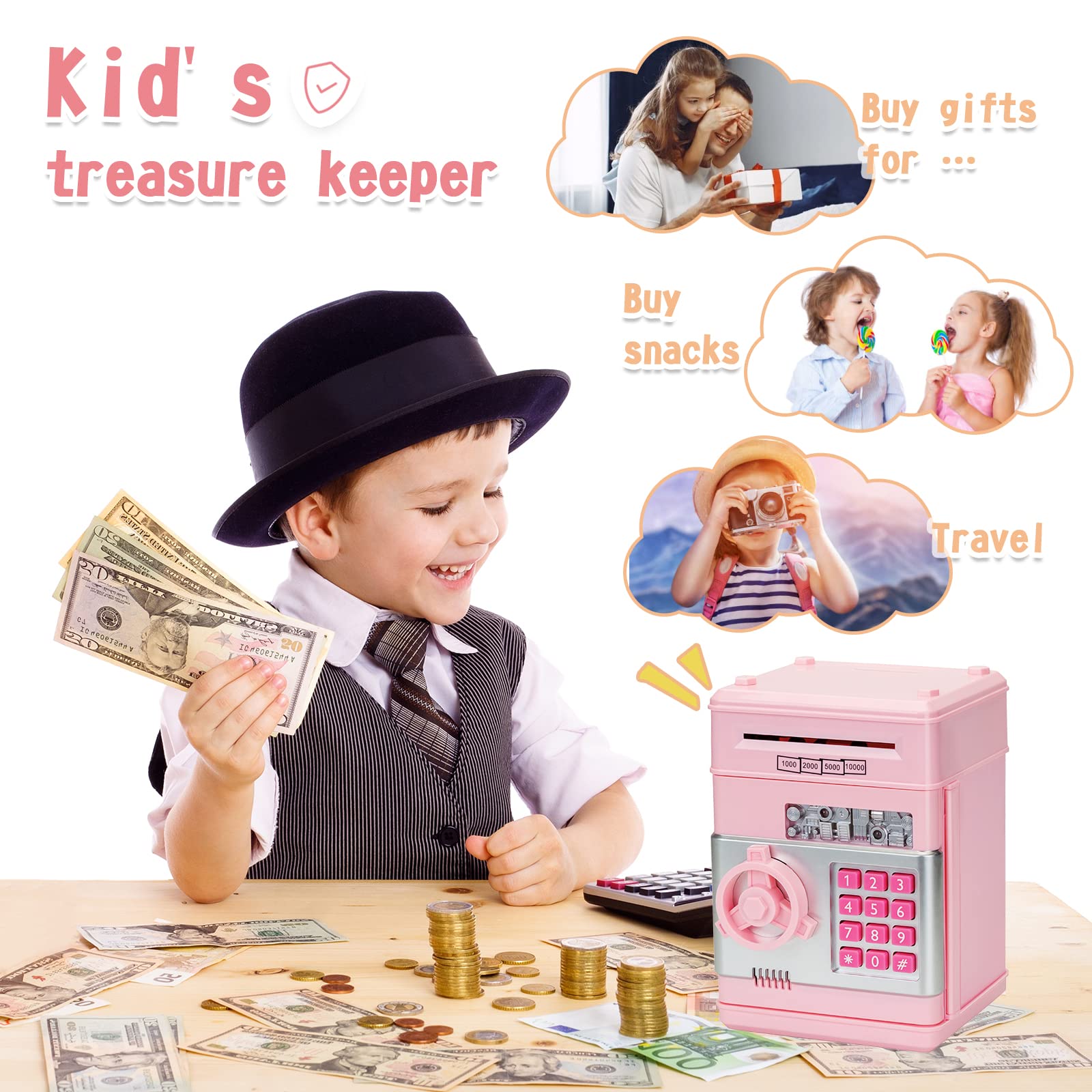 Civan ATM piggy bank paper money scroll deposits notes automatically.
