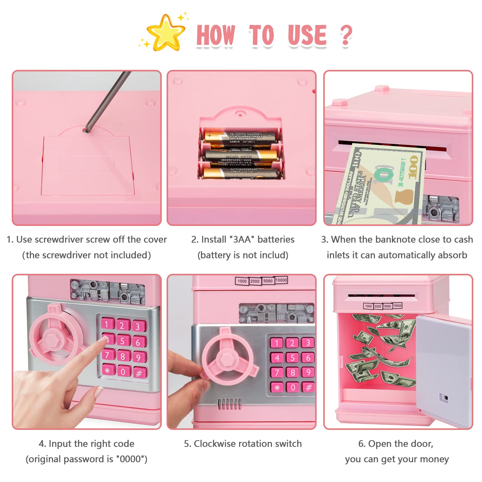 Civan ATM piggy bank pink design appeals to kids.