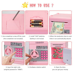 Civan ATM piggy bank pink design appeals to kids.