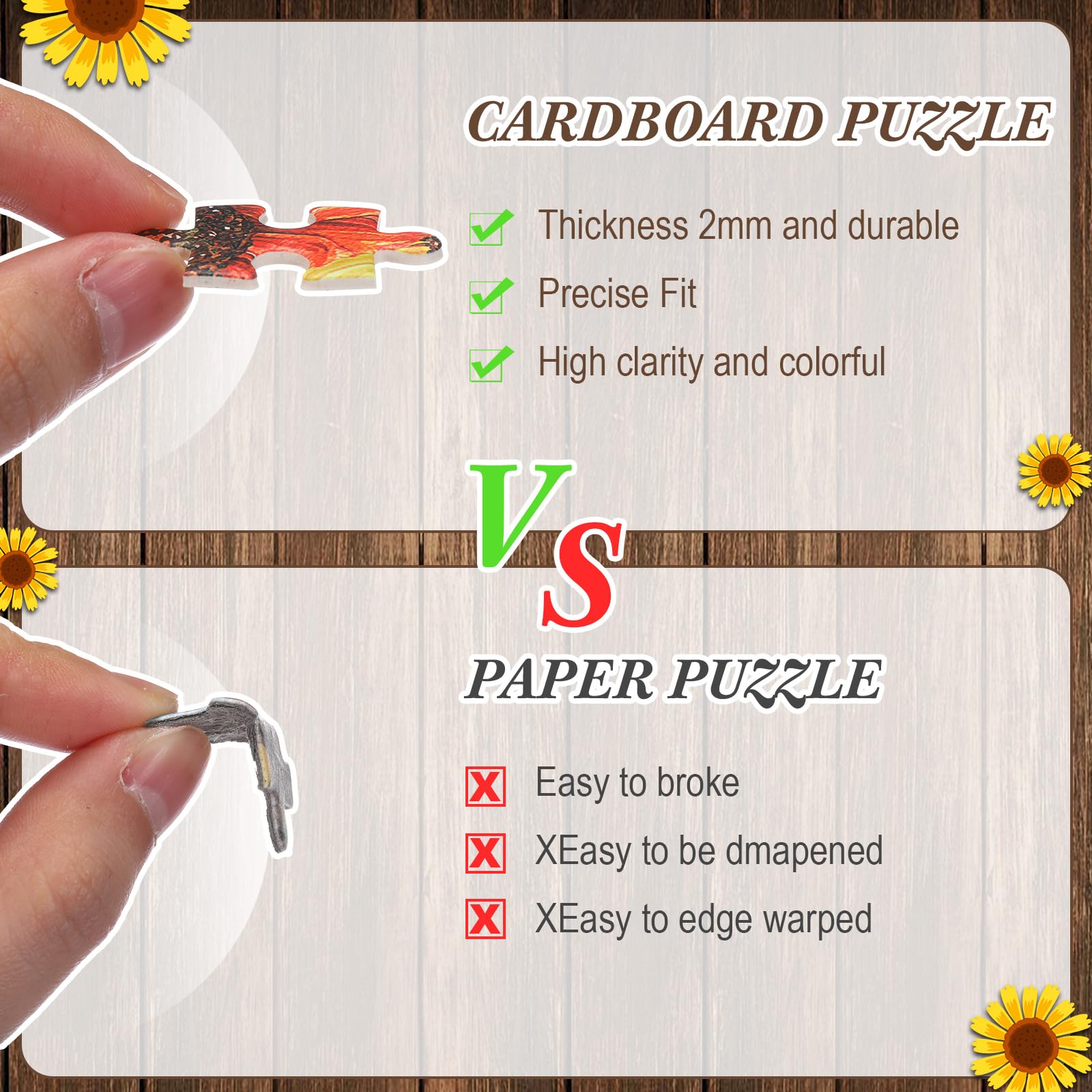 Civaner 500-piece Christian puzzle sunflower pieces close-up: tactile puzzle experience for focus.