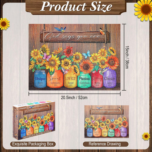 Civaner 500-piece Christian puzzle sunflower assembled display: ready-to-hang wall art.