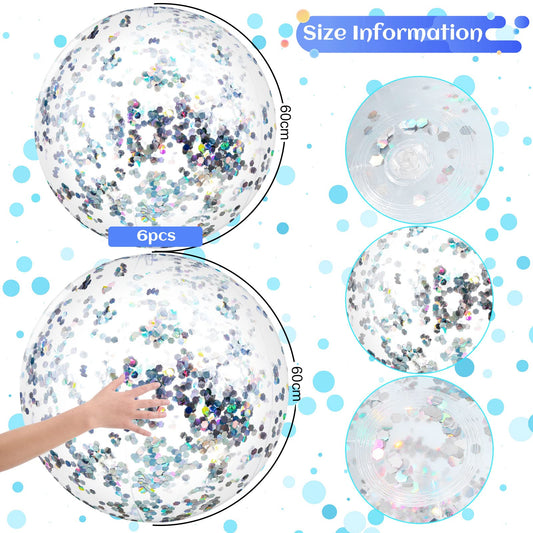 Civaner 6-pack inflatable beach balls with silver sequins ready for easy decorating