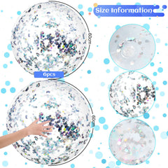 Civaner 6-pack inflatable beach balls with silver sequins ready for easy decorating
