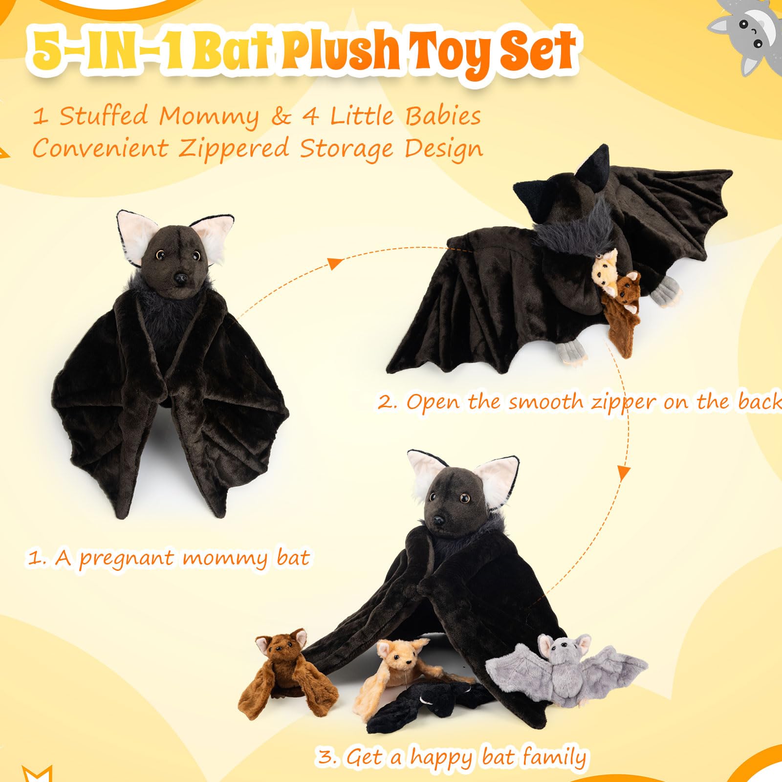Civaner brown baby bat plush 5-inch colorful playtime companion.