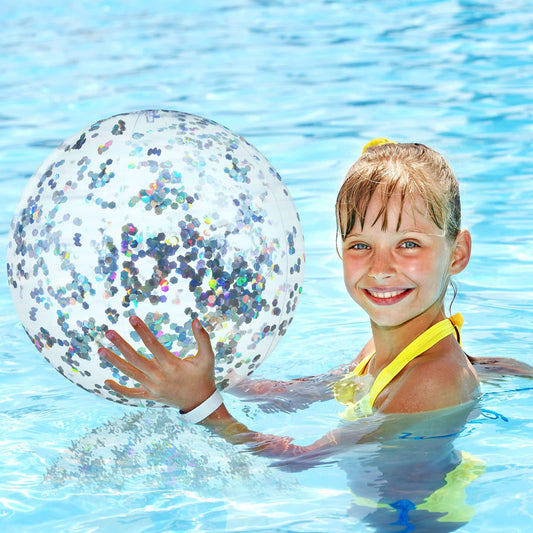 Civaner glitter beach ball silver 16 inch bright confetti for summer celebrations.