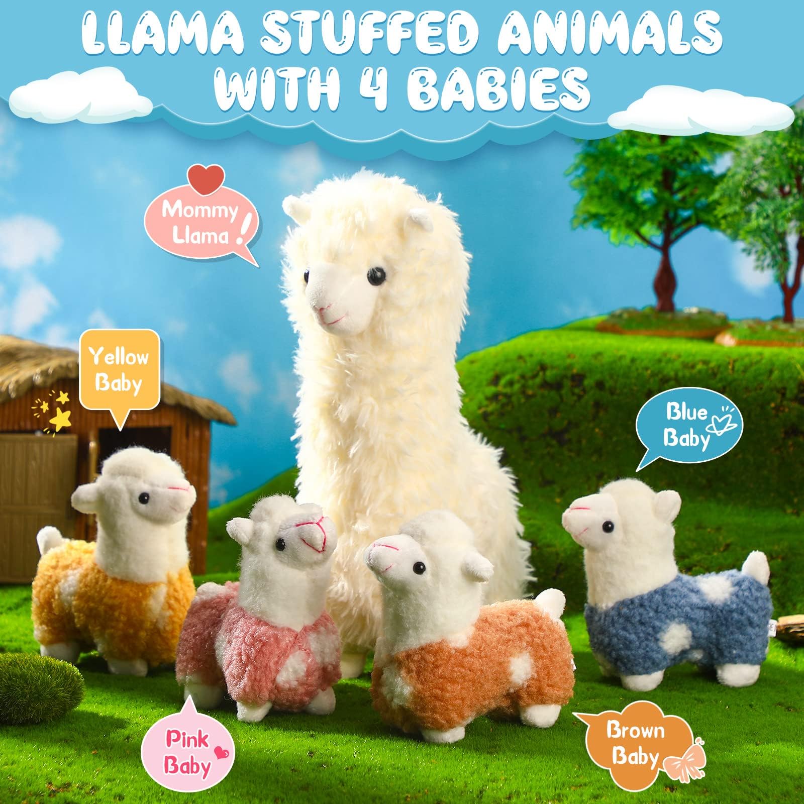 Civaner llama plush on bed adds a cozy decorative accent.
