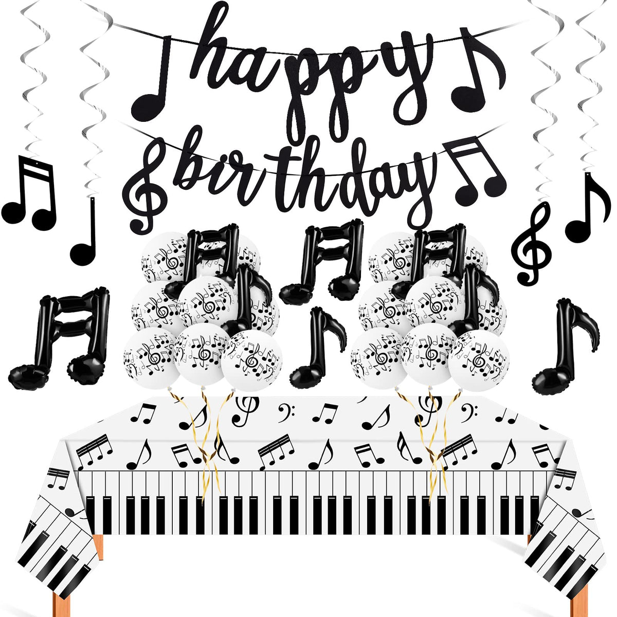 Civaner music theme latex balloons with black solo notes for a striking party centerpiece.