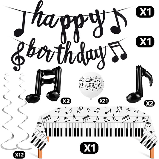 Civaner black foil music note balloons paired for elegant birthday decor.