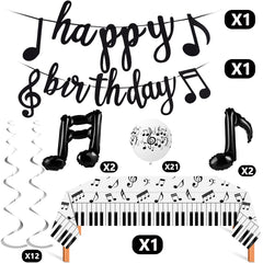 Civaner black foil music note balloons paired for elegant birthday decor.